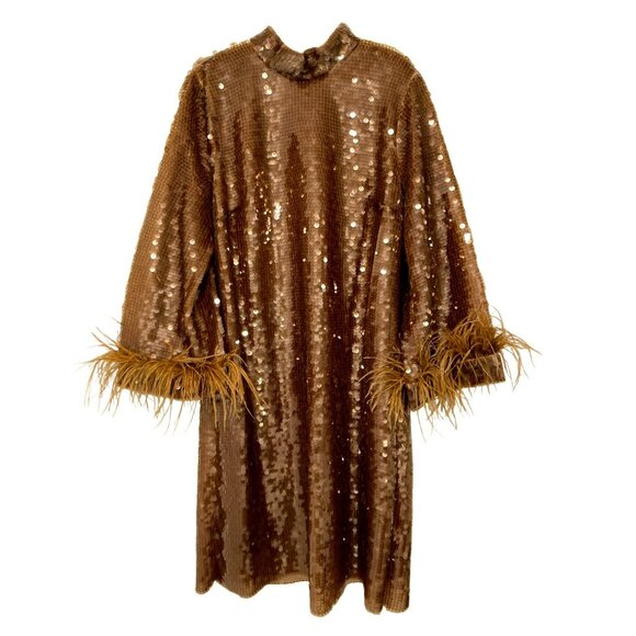 Ungaro $695 Mackenzie Sequin Feather Shift Dress Size Small NEW - Picture 1 of 6
